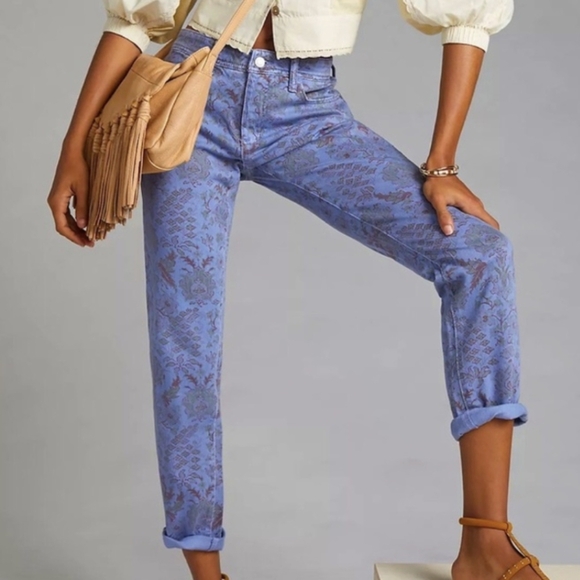 Anthropologie The Slim Boyfriend Jeans by Pilcro, blue with boho print Size 26 - Picture 16 of 17